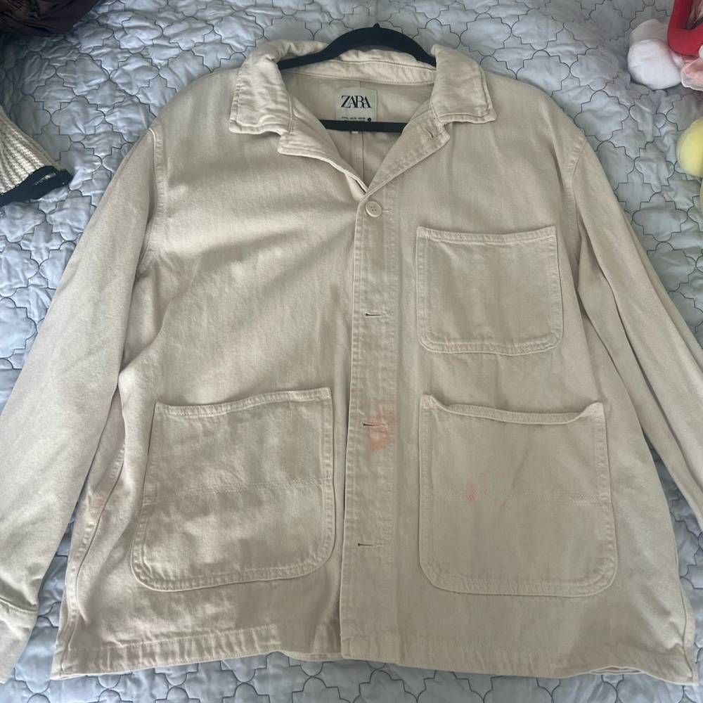 Zara Cream Lightweight Shirt Jacket with Relaxed Fit